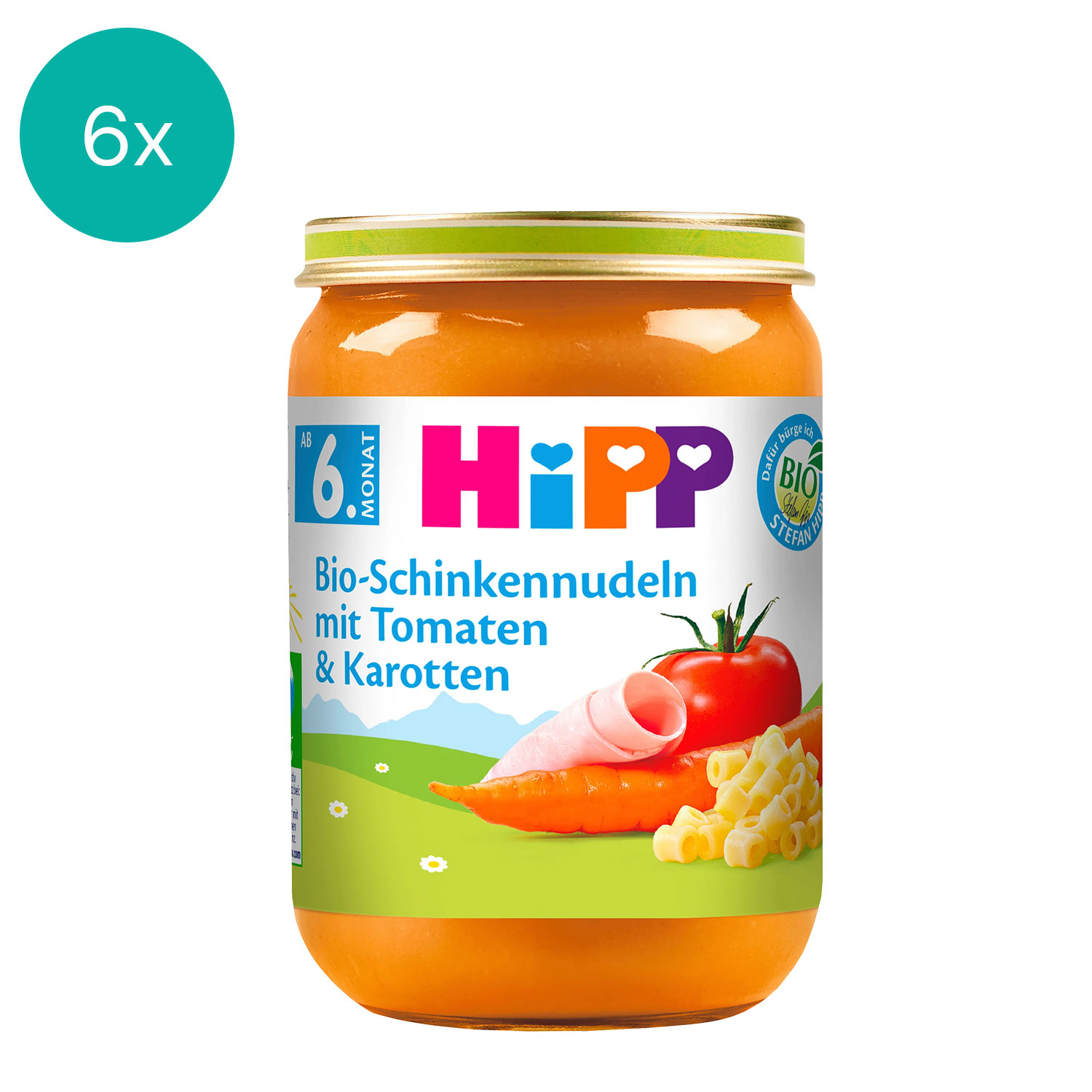 6x HiPP Organic Ham Noodles with Tomatoes & Carrots (6x 190 g)